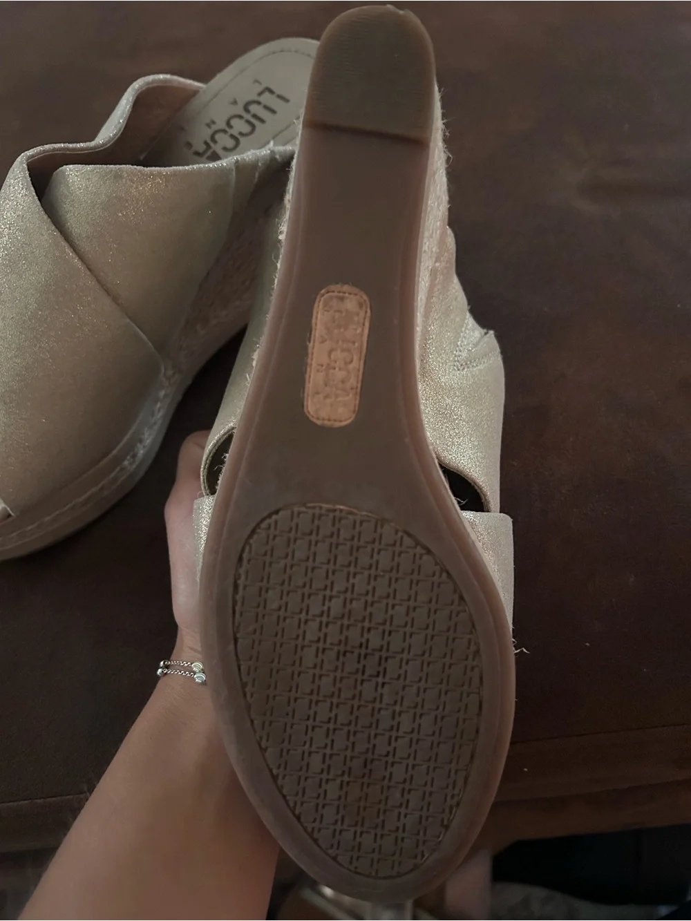 LUCCA Taupe Suede Crisscross Wedge Sandals
